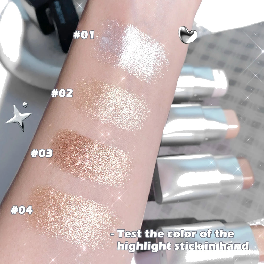Glowy Highlighter Stick ¨C Shimmer Finish Waterproof Long-Lasting Easy Blend Multi-Look Face & Eye Contour Skin-Friendly Unisex