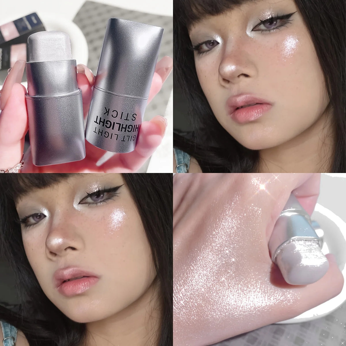 Glowy Highlighter Stick ¨C Shimmer Finish Waterproof Long-Lasting Easy Blend Multi-Look Face & Eye Contour Skin-Friendly Unisex