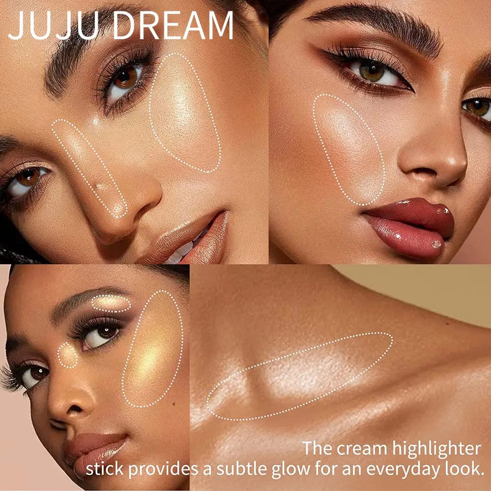 Glowy Highlighter Stick ¨C Shimmer Finish Waterproof Long-Lasting Easy Blend Multi-Look Face & Eye Contour Skin-Friendly Unisex