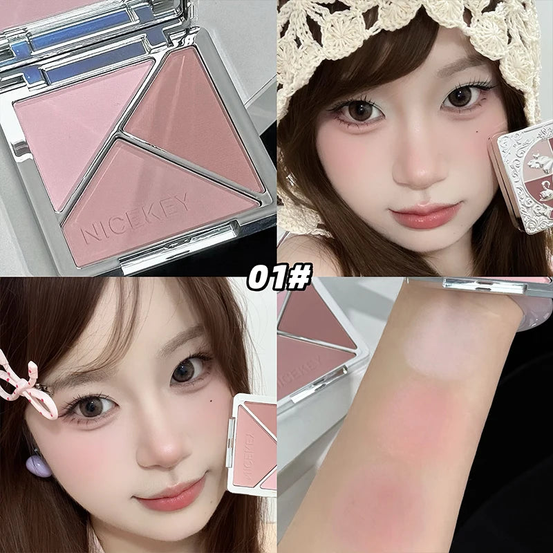 NICEKEY Three-color Matte Blusher Palette Natural Cheek Tint Rouge Pink Cream Blush Makeup Contouring Brighten Face Cosmetics - AliExpress 66
