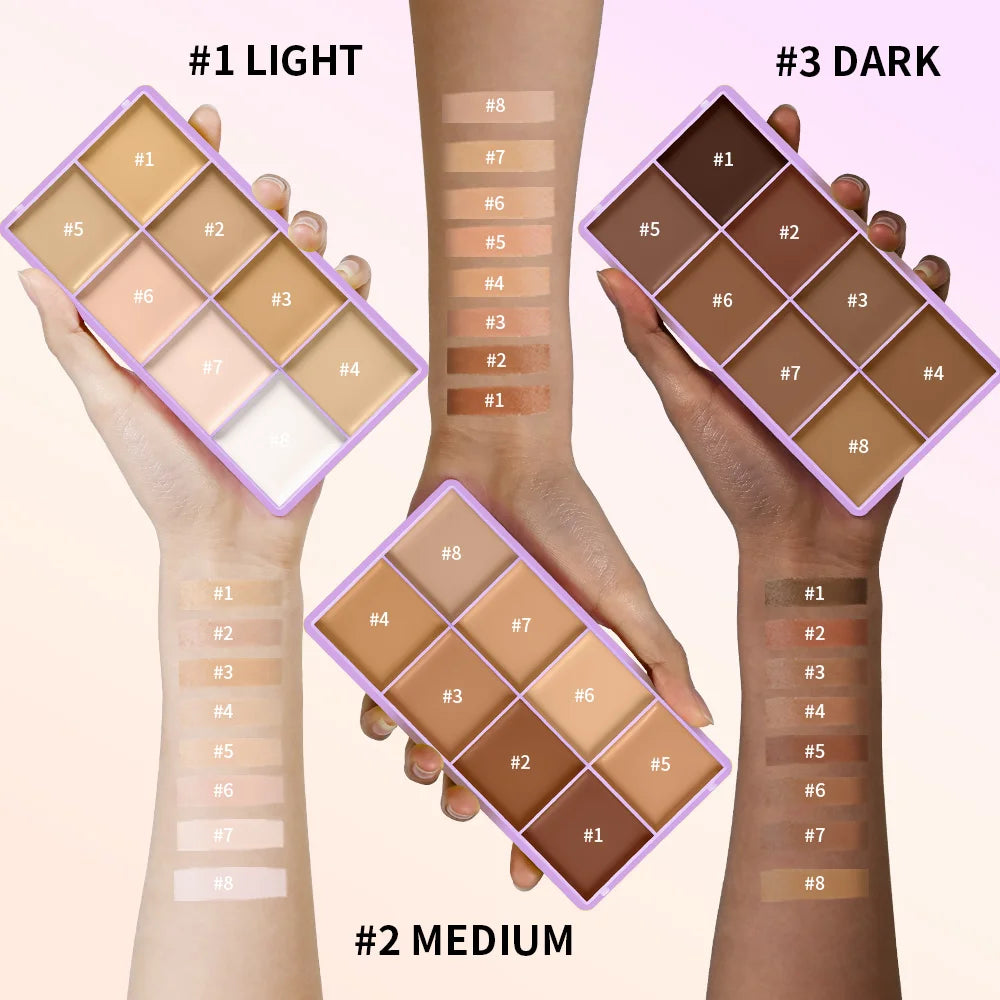 8 Shade Cream Concealer Palette Soft Matte Medium Full Coverage Waterproof Long Lasting Soft Focus Contour Under Eye Spot Face M