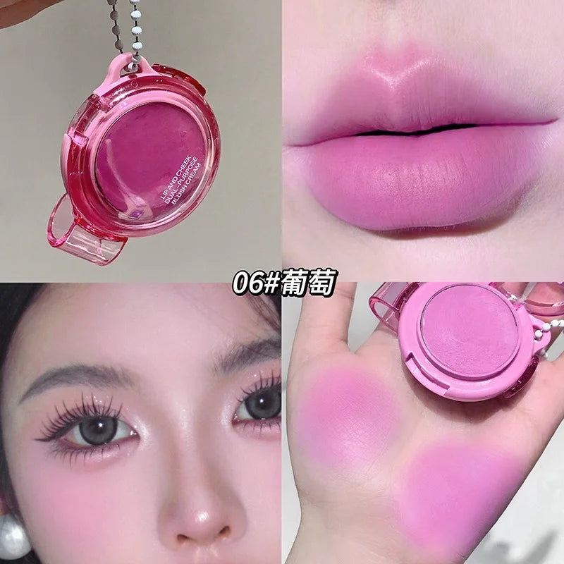 Matte Rose Purple Blush Cream Lip Cheek Multi-Use Lip Mud Lipstick Monochrome Blusher Brightening Face Easy Color Rouge Makeup