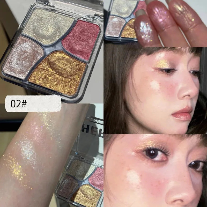 4-Color Face Highlighter Palette Natural Glow High Gloss Glitter Shimmer Baked Powder Long Lasting Contour Highlighter Makeup