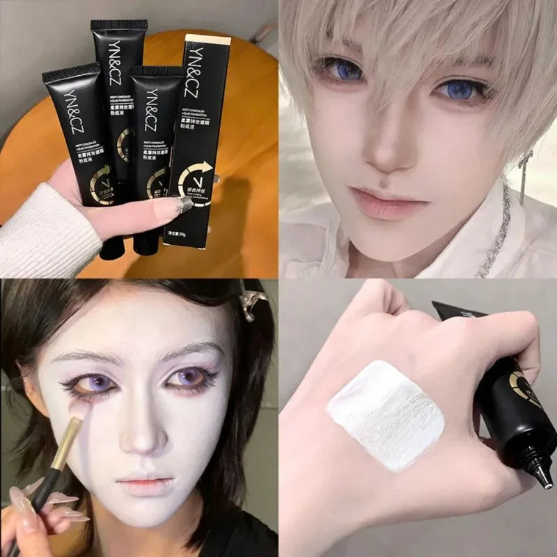 White Liquid Foundation for Halloween Goth Makeup Waterproof Full Coverage Primer High Concealer Cosplay Foundation Face Paint