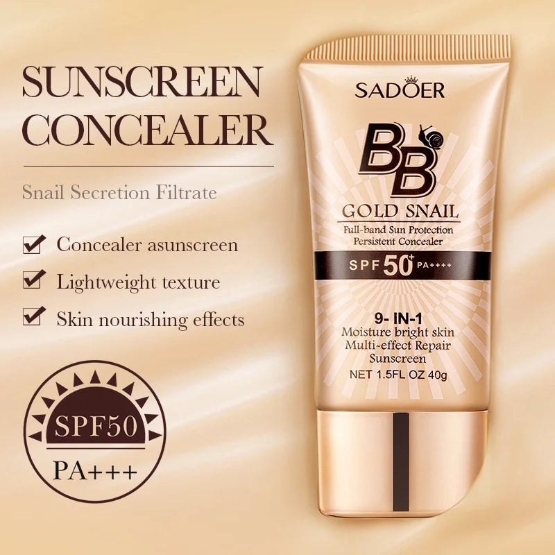 SADOER Gold Snail Sunscreen BB Cream Foundation Concealer Moisturizing Isolation Cream SPF50+PA+++ 40g - AliExpress 66