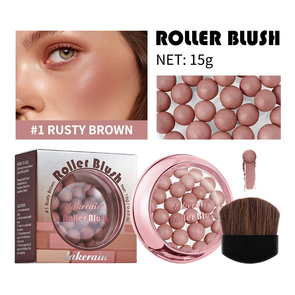 Spherical Roller Blush With Brush Natural Makeup Long Lasting Pearlescent Cosmetics For Women Face Contour Blusher - AliExpress 66