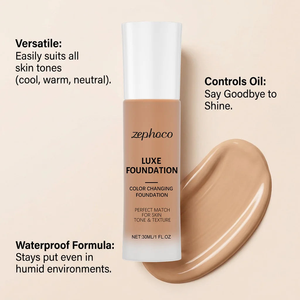 Zephoco Color Changing Foundation - Light Skin Tone Natural Lightweight Smooth Formula Daily Makeup Base Easy to Blend