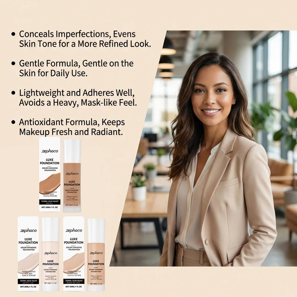 Zephoco Color Changing Foundation - Light Skin Tone Natural Lightweight Smooth Formula Daily Makeup Base Easy to Blend