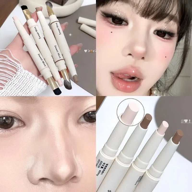 Dual-Ended Nose Shadow Contour Pen With Sumdge Brush Face Brightening Contouring Highlight Stick Cream-Textured Nose Shadow Pen