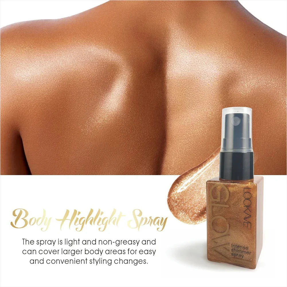 Pearlescent Glitter Shimmer Oil Spray, Long-Lasting Gold Bronze Liquid Highlighter, Face & Body Brightening Sparkle Makeup Spray