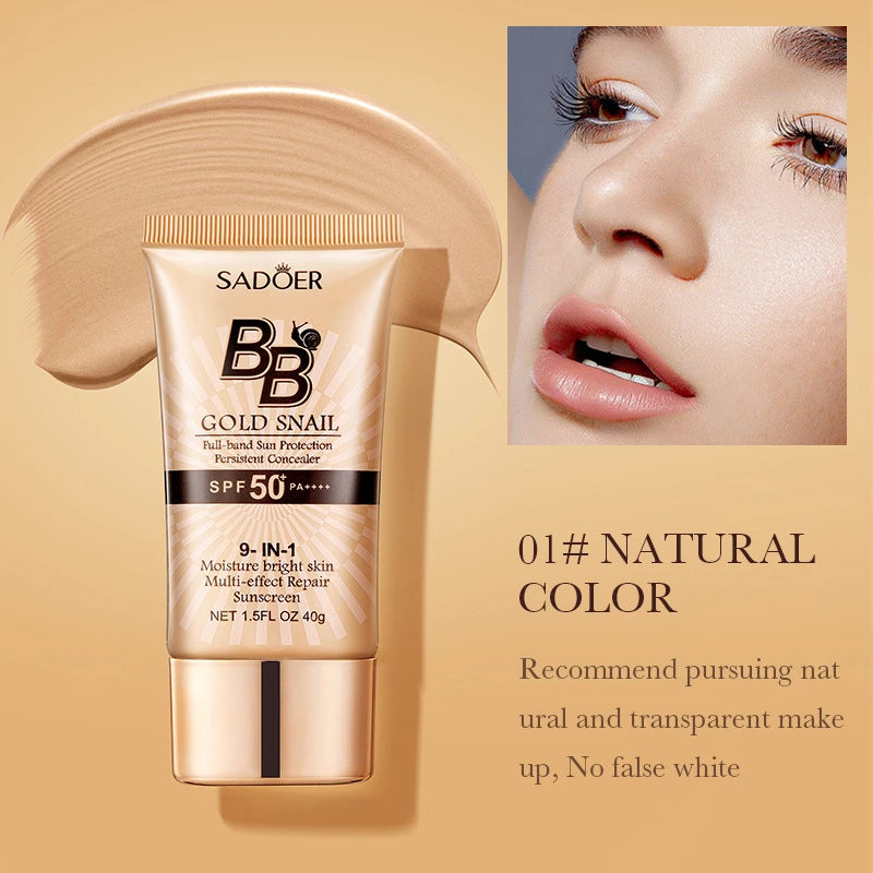 SADOER Gold Snail Sunscreen BB Cream Foundation Concealer Moisturizing Isolation Cream SPF50+PA+++ 40g - AliExpress 66