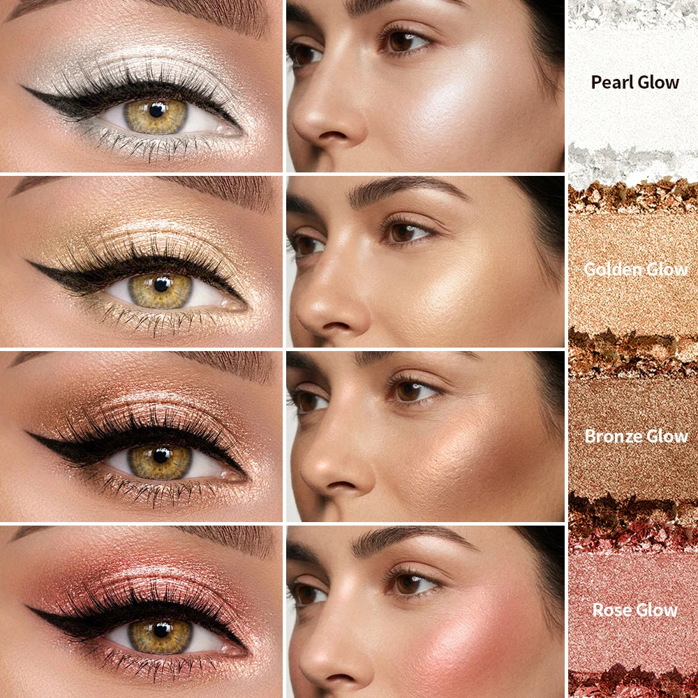 Shimmery Glow Eye & Cheek Highlighting Palette Multi-Use Shiny Makeup Highlighter Powder Long Lasting Facial Brightening Makuep - AliExpress 66