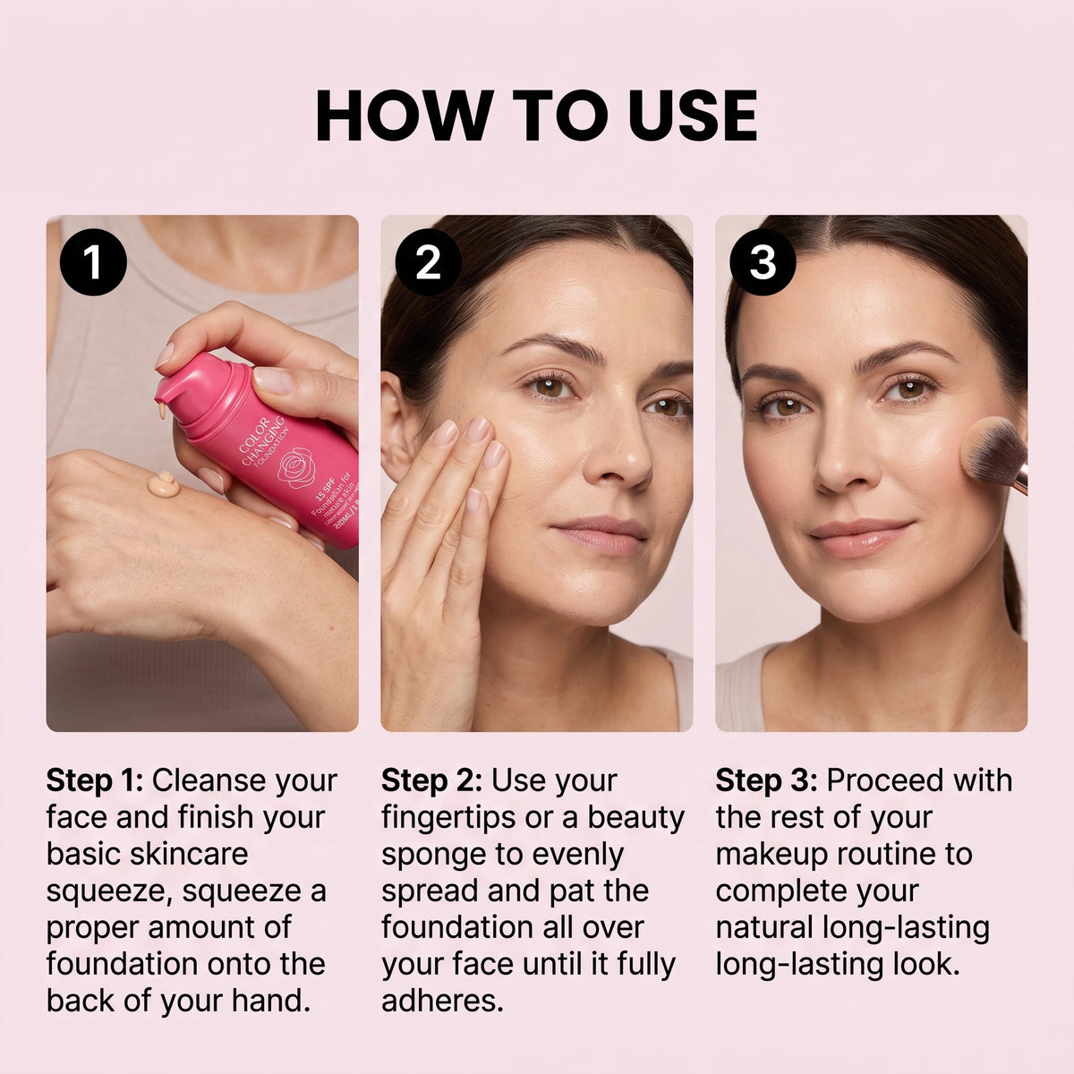 Color Changing Foundation Natural Color SPF15 Sun Protection Full Coverage Conceal Skin Flaws Lightweight Facial Primer Makeup