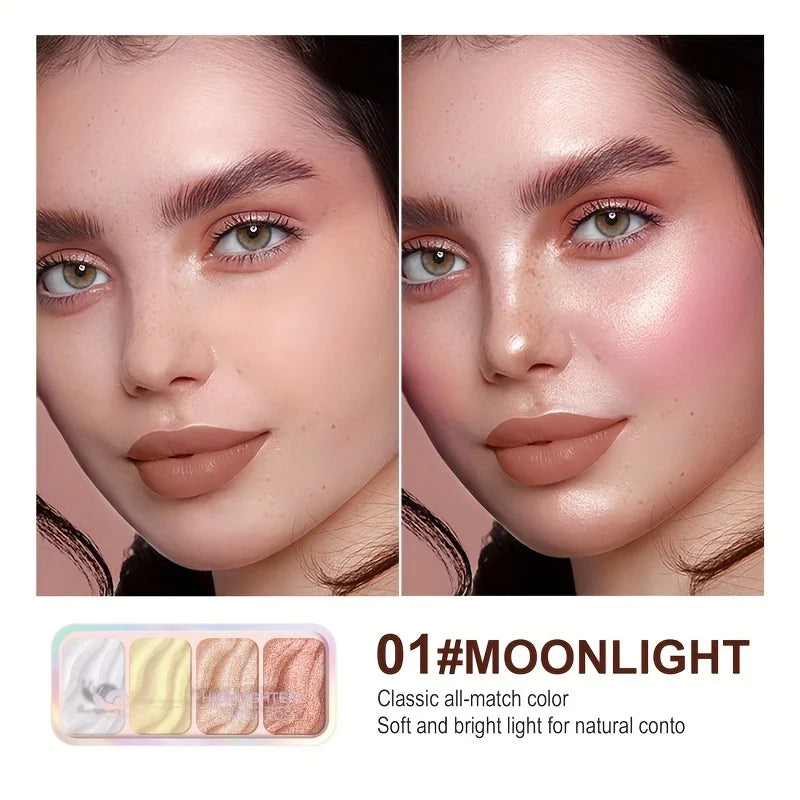 4-Color Highlighter Palette Pearl Shimmer Diamond Glow Waterproof Long-Lasting Makeup for Face & Eye Daily Party Holiday Use - AliExpress 66