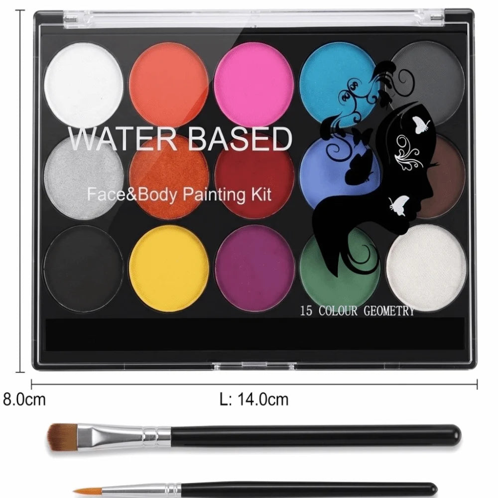 Sensitive Skin Safe 15 Colors Face Paint Water Based Long Lasting Painting Kit Pearlescent Makeup Palette Halloween