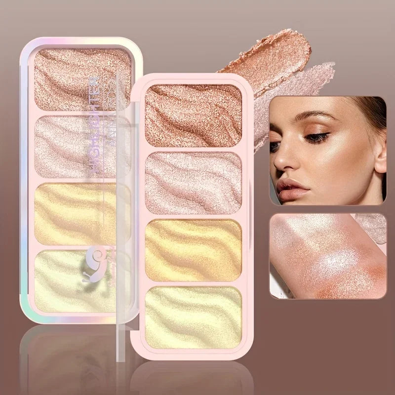4-Color Highlighter Palette Pearl Shimmer Diamond Glow Waterproof Long-Lasting Makeup for Face & Eye Daily Party Holiday Use - AliExpress 66