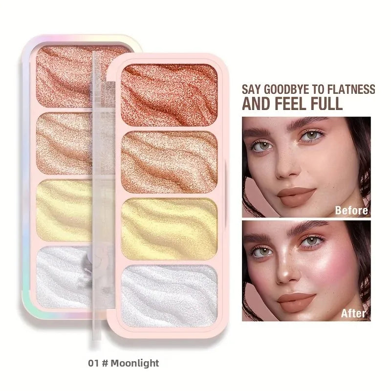 4-Color Highlighter Palette Pearl Shimmer Diamond Glow Waterproof Long-Lasting Makeup for Face & Eye Daily Party Holiday Use - AliExpress 66