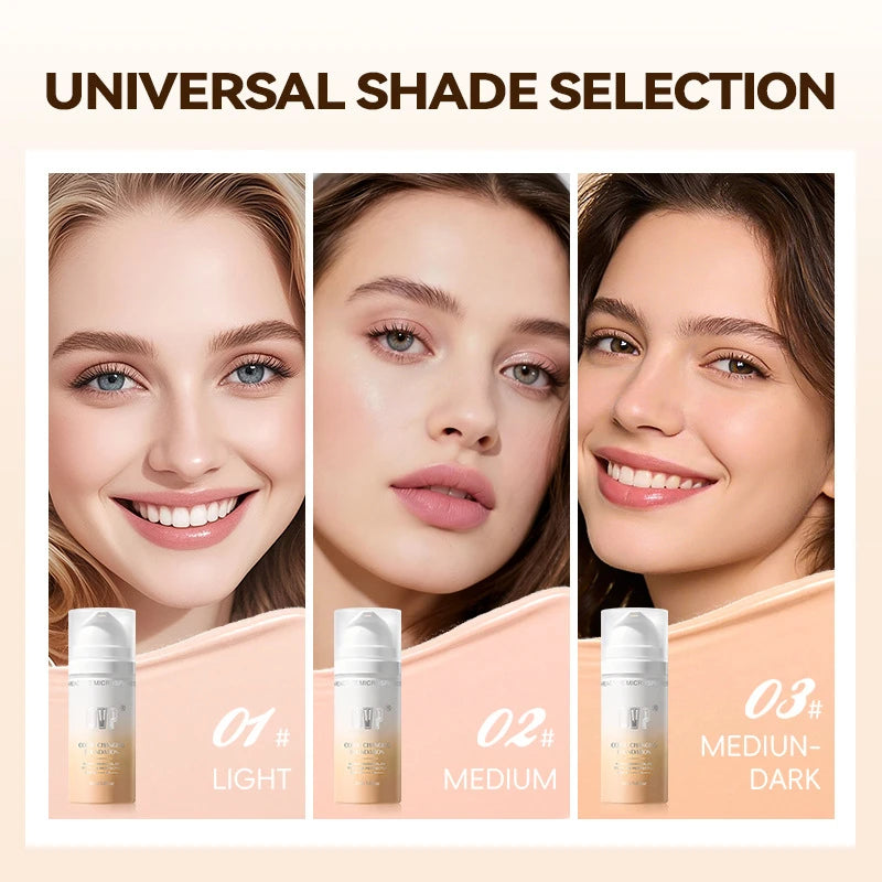 Natural Coverage Color Changing Liquid Foundation Base Makeup Hydrating Smooth Concealer Blendable Skin Tone Face Cosmetics 30ML