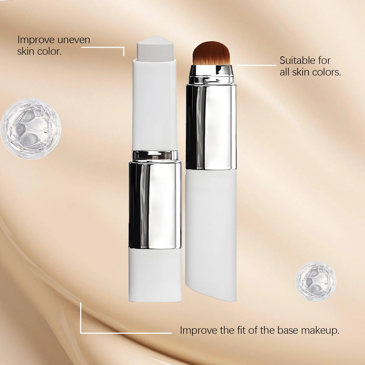 2 in 1 Brush Head Foundation Stick Color Changing Lightweight Smooth Long-lasting Coverage Creating A Perfect Face Makeup Effect