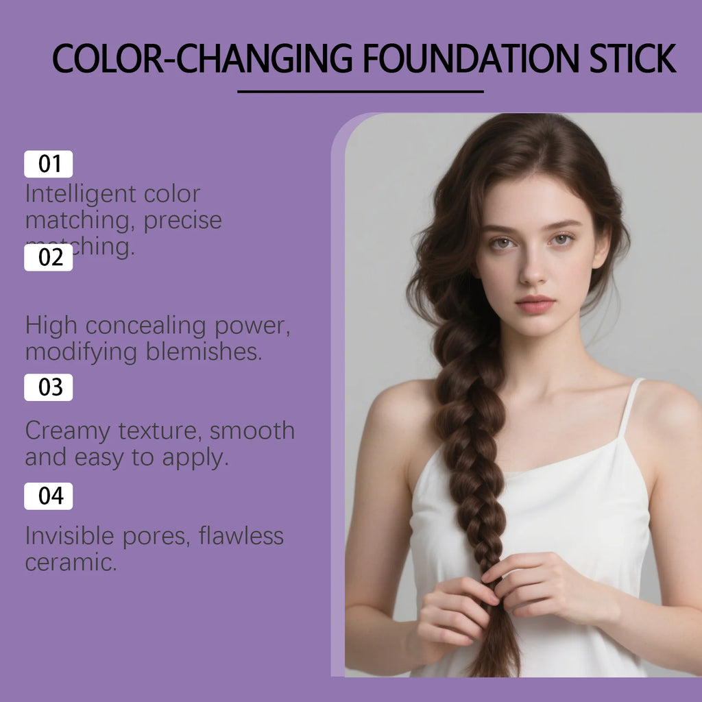 2-In-1dual Head Color Changing Foundation Stick Full Coverage Hydrating Lightweight Concealer Cream Stick For All Skin Types