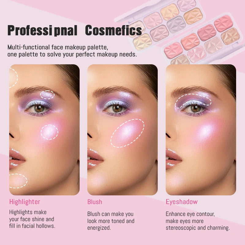 8 Colors Face Palette ¨C Blush, Eyeshadow & Highlighter All-in-One, Creamy Shimmer Finish, Easy Blend Buildable,Beginner Friendly