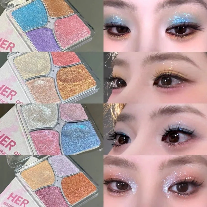 4-Color Face Highlighter Palette Natural Glow High Gloss Glitter Shimmer Baked Powder Long Lasting Contour Highlighter Makeup
