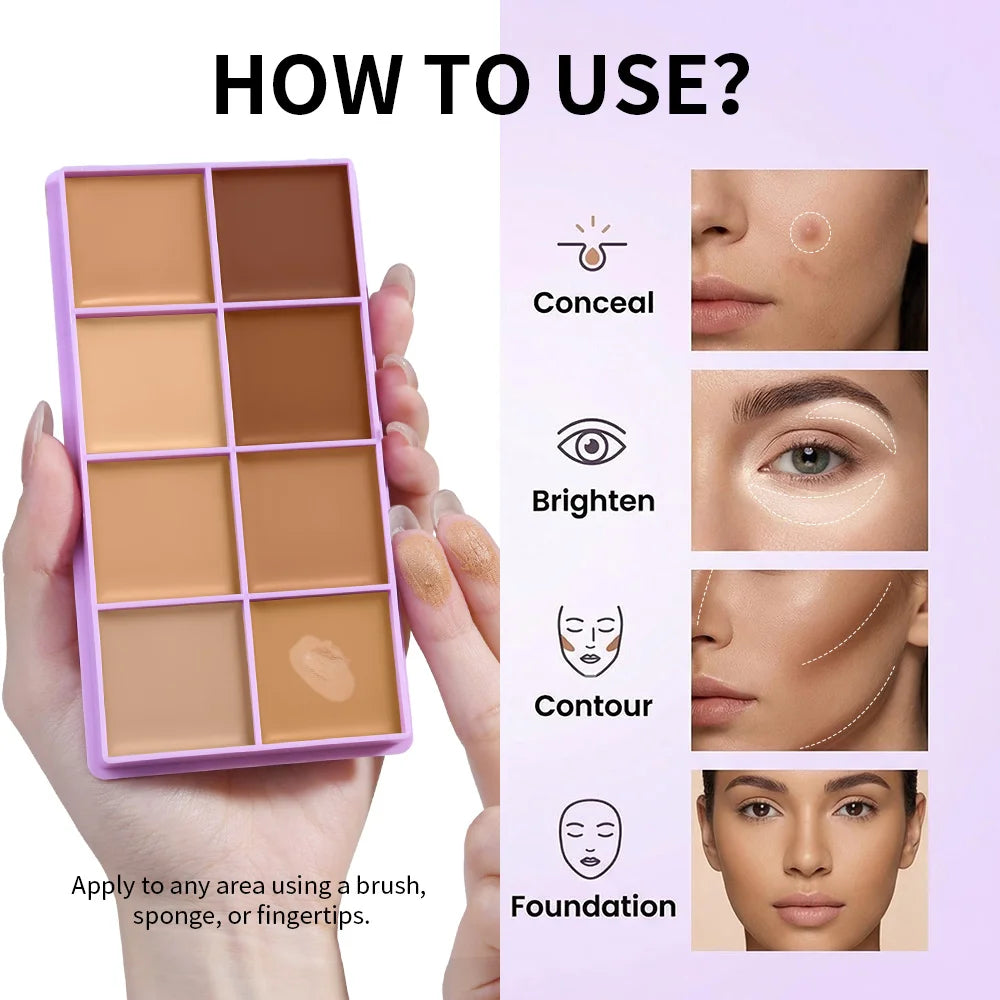 8 Shade Cream Concealer Palette Soft Matte Medium Full Coverage Waterproof Long Lasting Soft Focus Contour Under Eye Spot Face M