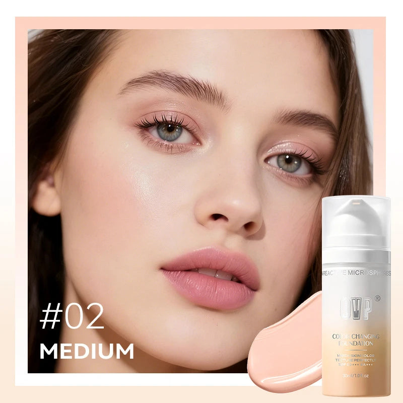 Natural Coverage Color Changing Liquid Foundation Base Makeup Hydrating Smooth Concealer Blendable Skin Tone Face Cosmetics 30ML
