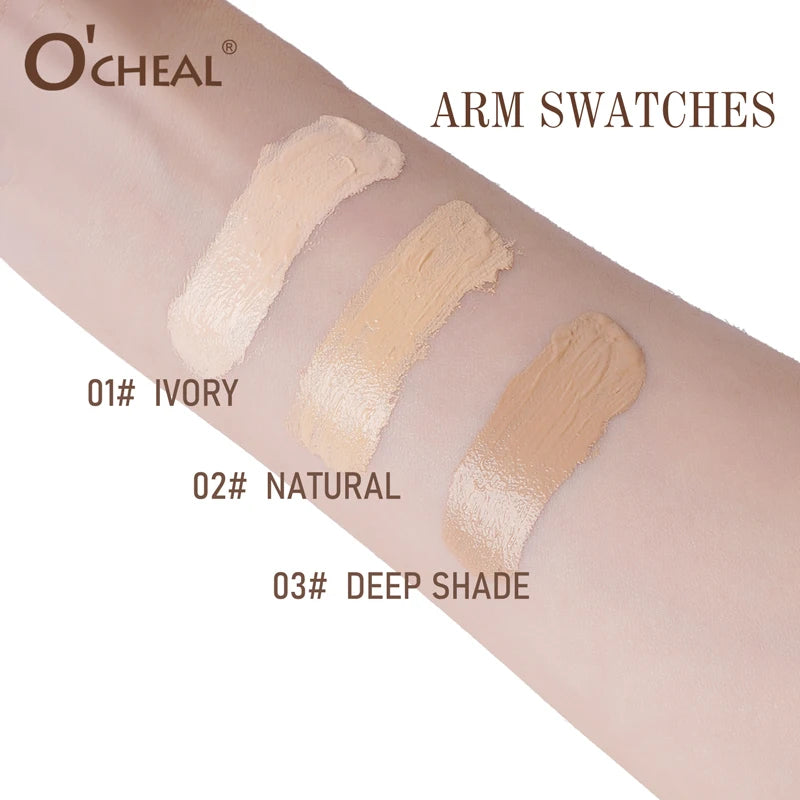 O'CHEAL Flawsless Lightweight Foundation With Puff Oil Control Waterproof Long-lasting Cover Up Moisturizing Coverage Makeup