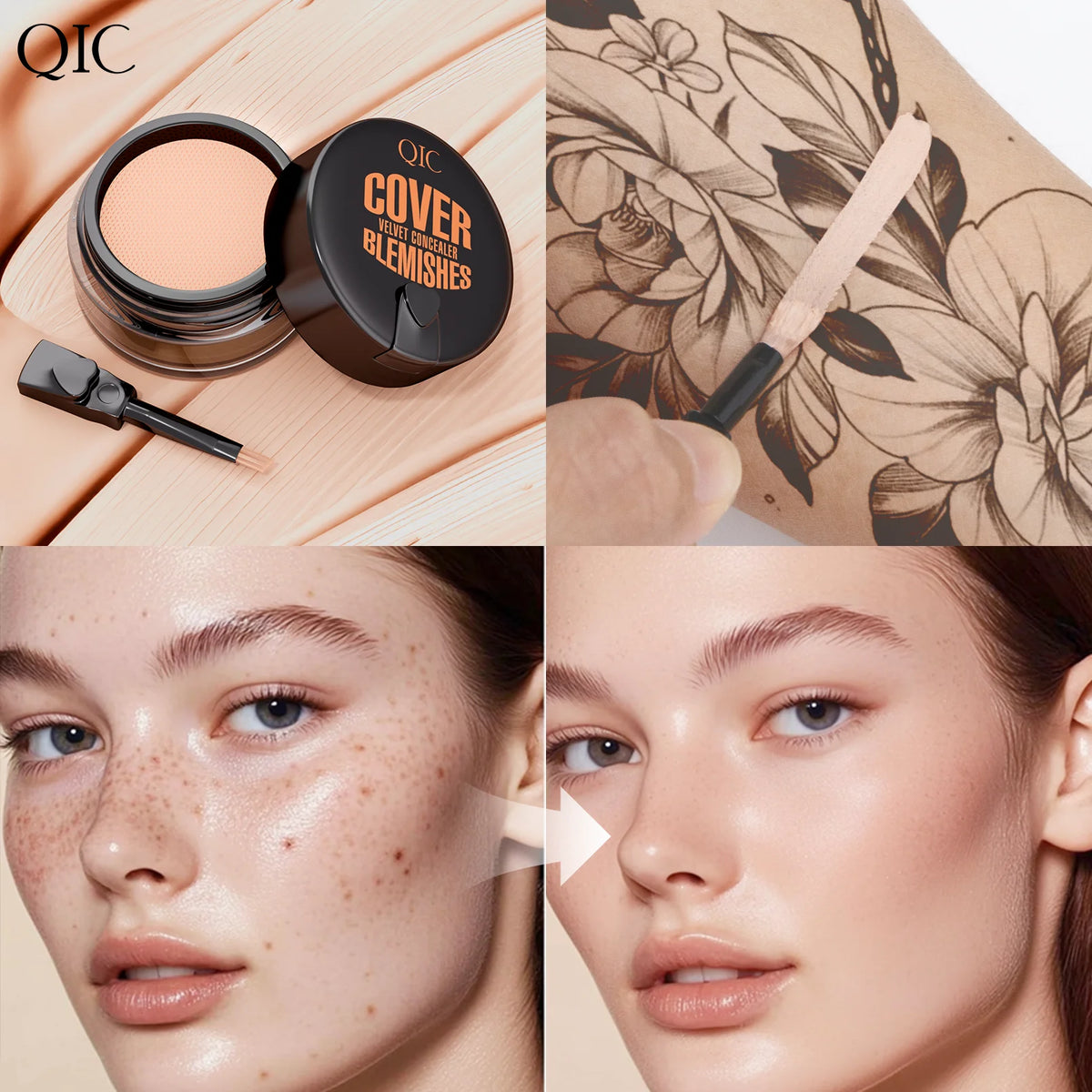 QIC Waterproof & Sweatproof Concealer Cream - Tattoo coverage, Long-Lasting Foundation, Natural,Full coverage, All Skin Types - AliExpress 66