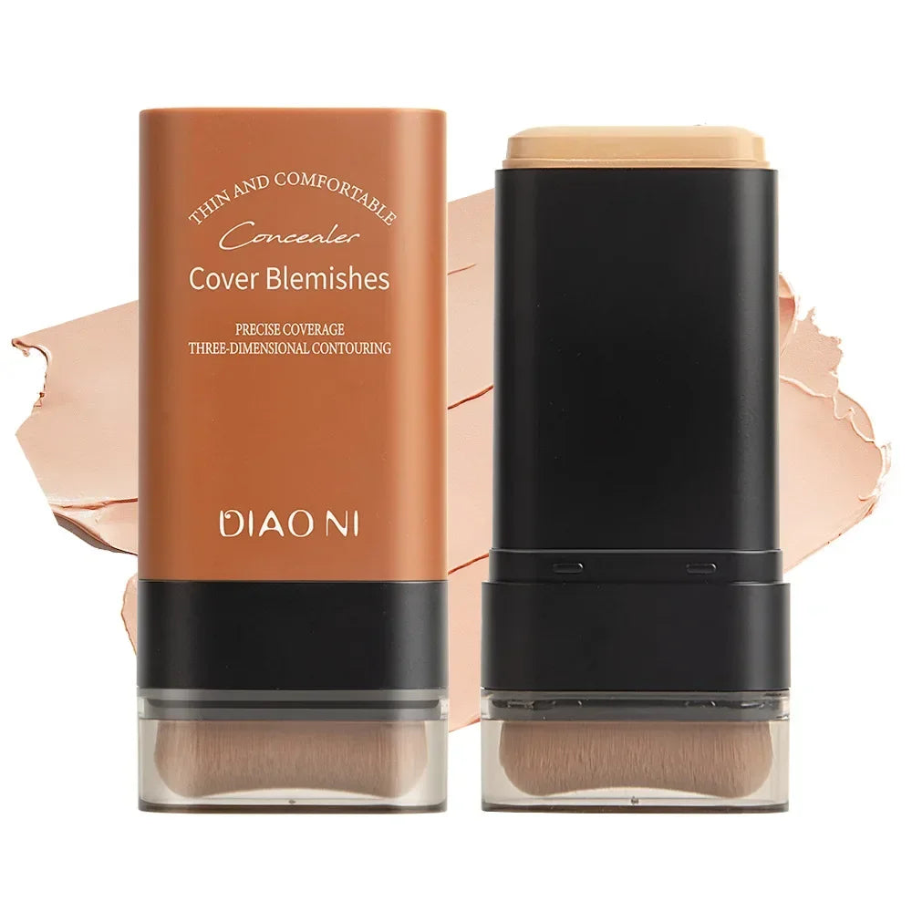 Long-Lasting Foundation Stick with Brush Concealer Brightening Skin Tone Makeup Replacement Beauty Blender for a Natural Look