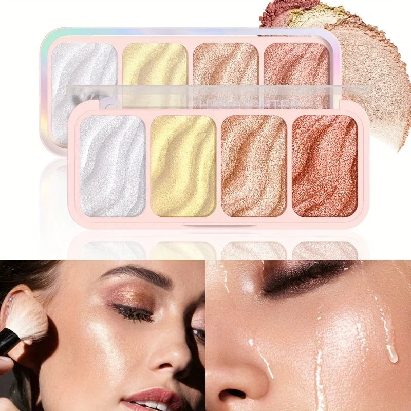 4-Color Highlighter Palette Pearl Shimmer Diamond Glow Waterproof Long-Lasting Makeup for Face & Eye Daily Party Holiday Use - AliExpress 66