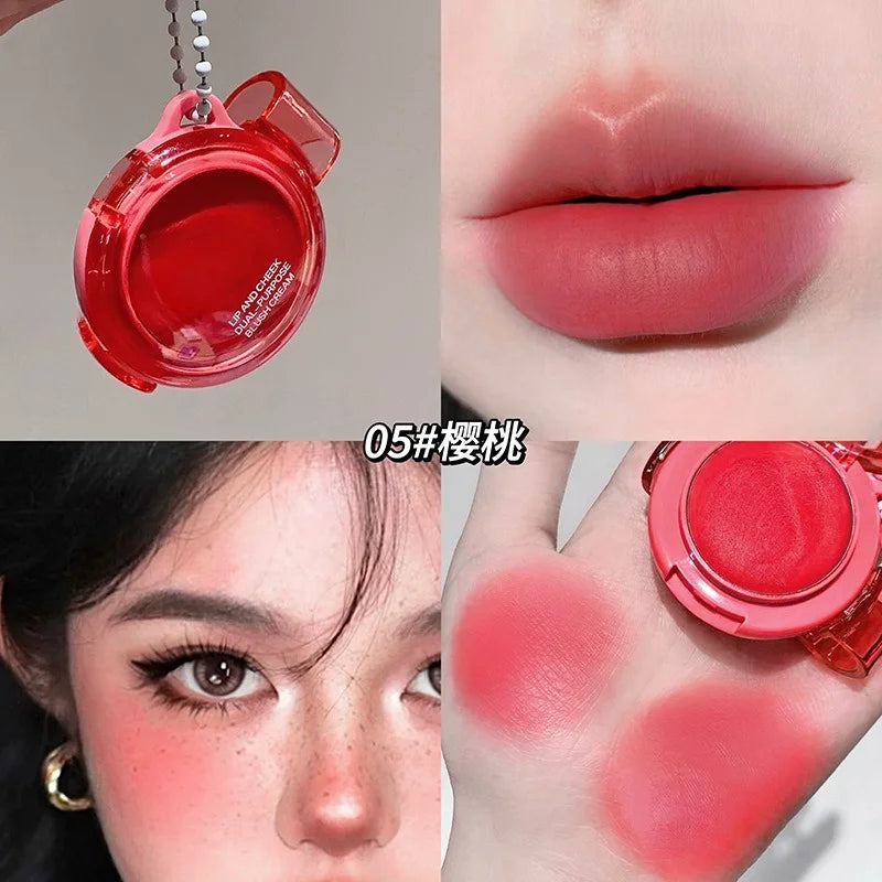 Matte Rose Purple Blush Cream Lip Cheek Multi-Use Lip Mud Lipstick Monochrome Blusher Brightening Face Easy Color Rouge Makeup