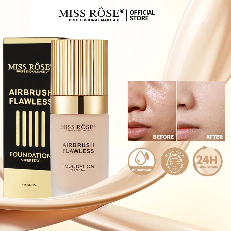 MISS ROSE Long Lasting Foundation Waterproof Sweatproof Natural Makeup Effect Concealer Liquid Base Facial Makeup Daily Cosmetic