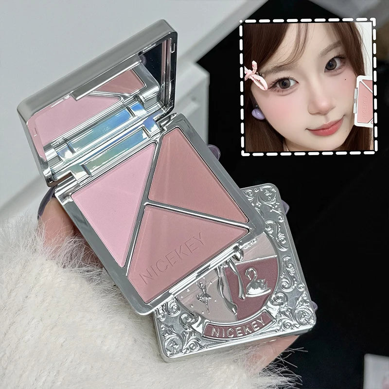 NICEKEY Three-color Matte Blusher Palette Natural Cheek Tint Rouge Pink Cream Blush Makeup Contouring Brighten Face Cosmetics - AliExpress 66