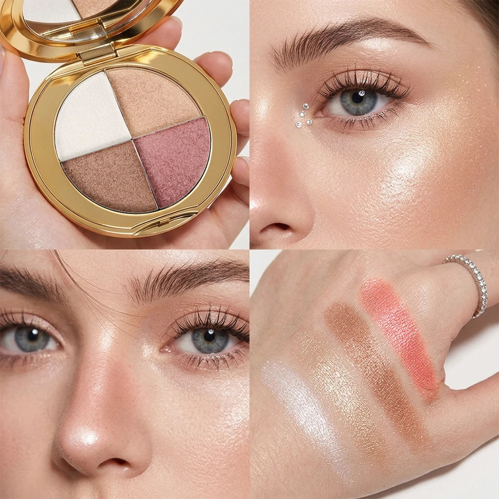 Shimmery Glow Eye & Cheek Highlighting Palette Multi-Use Shiny Makeup Highlighter Powder Long Lasting Facial Brightening Makuep - AliExpress 66