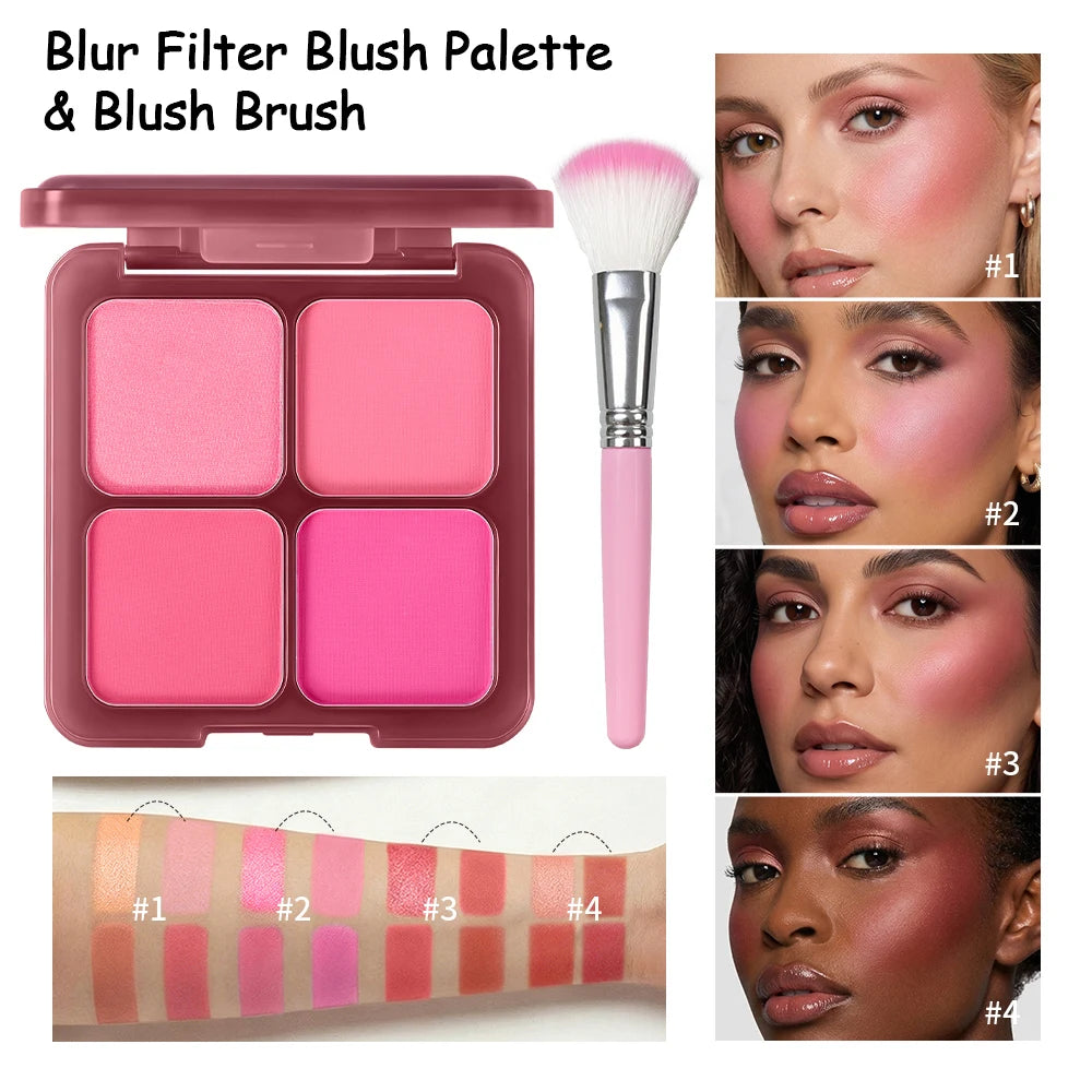 4?Color Blur Filter Blush Palette Matte Pigmented Powder Blush Makeup Palette Natural Flush Cheek Cosmetic With Blush Brush - AliExpress 66