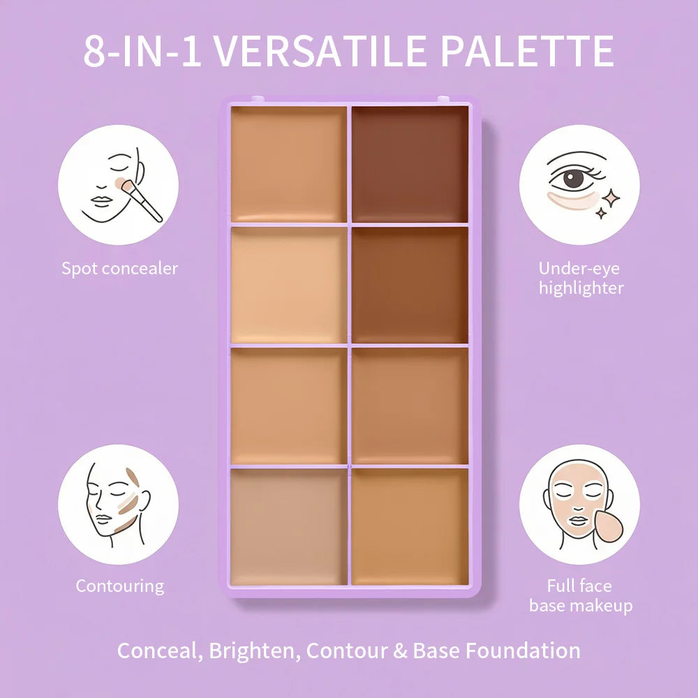 8 Shade Cream Concealer Palette Soft Matte Medium Full Coverage Waterproof Long Lasting Soft Focus Contour Under Eye Spot Face M