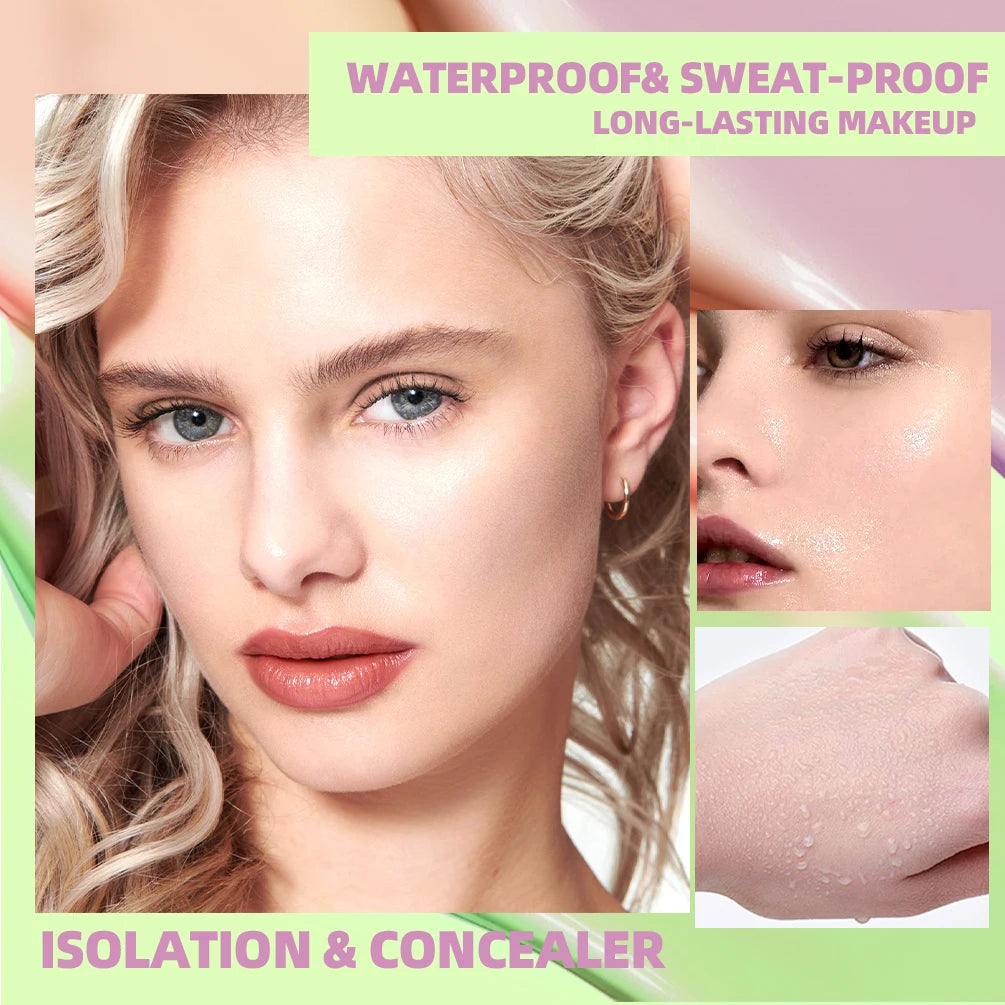 QIBEST Face Makeup Primer Tri-color Cream Brighten Contour Color Isolation Waterproof Foundation Natural Makeup Base Cream - AliExpress 66