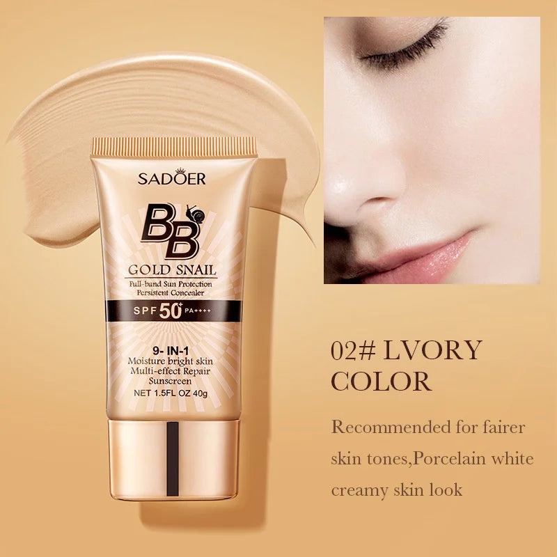 SADOER Gold Snail Sunscreen BB Cream Foundation Concealer Moisturizing Isolation Cream SPF50+PA+++ 40g - AliExpress 66