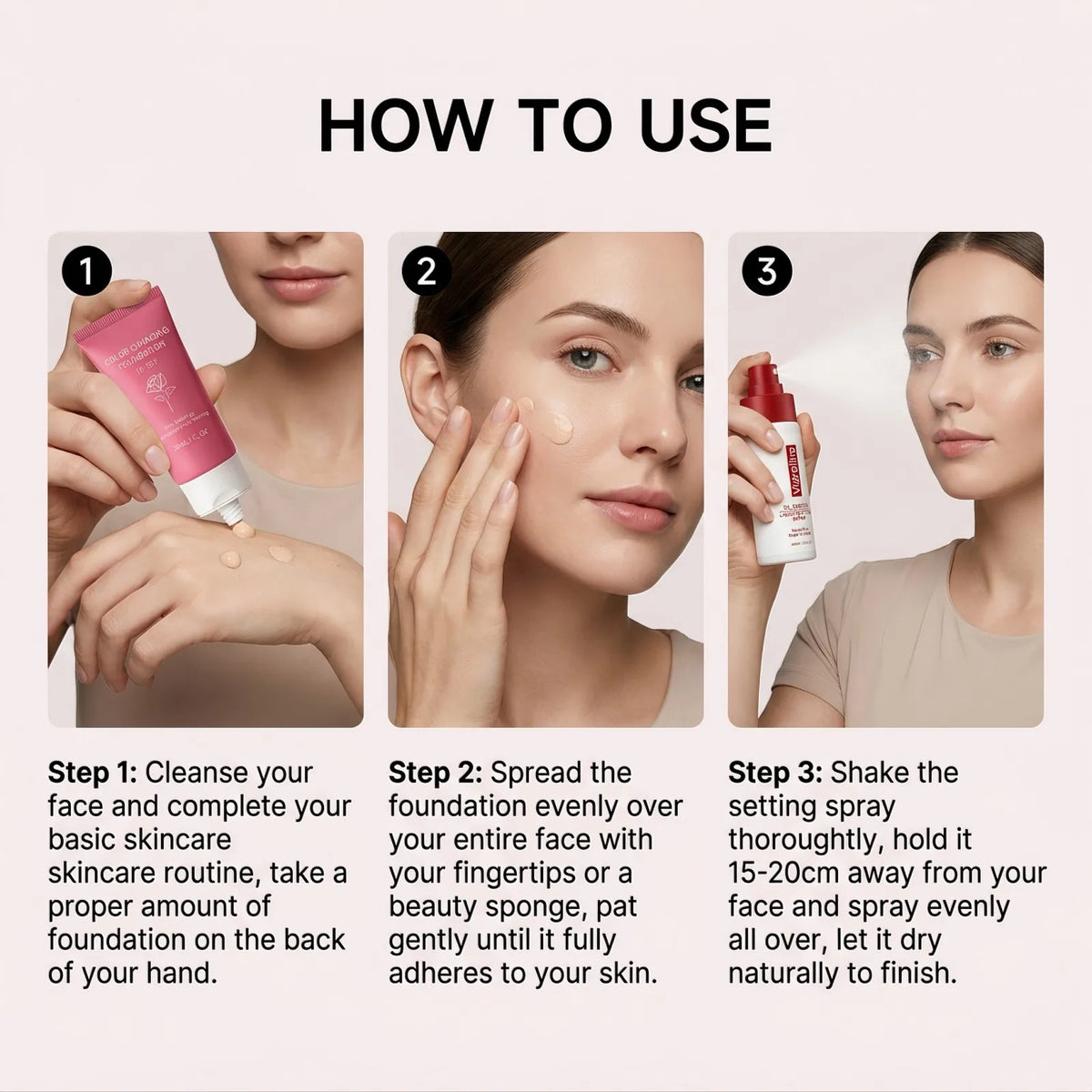 30ml Color Changing Foundation Cream Setting Spray Set Natural Covers Imperfections for Flawless Natural Look Daily Cosmetics