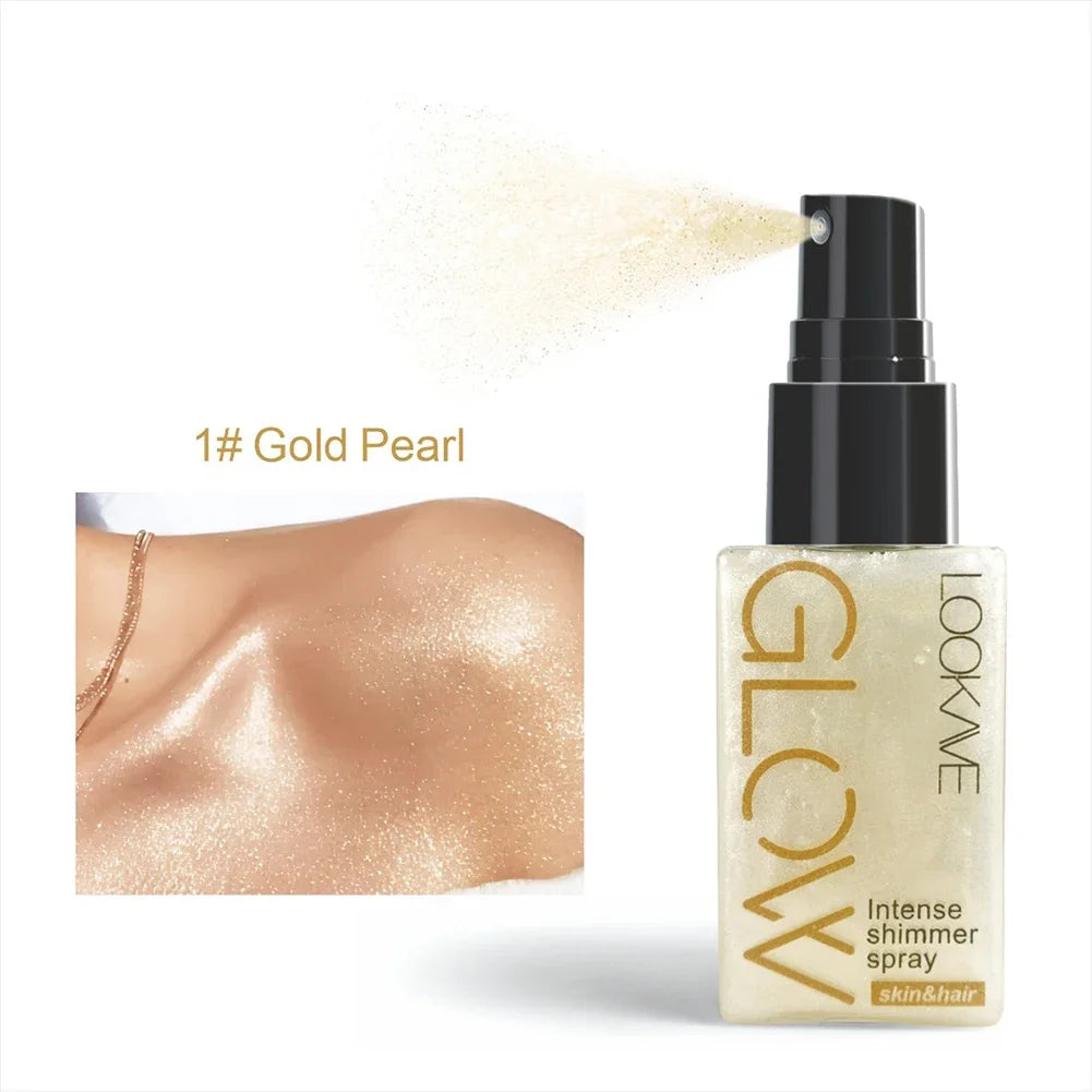 Pearlescent Glitter Shimmer Oil Spray, Long-Lasting Gold Bronze Liquid Highlighter, Face & Body Brightening Sparkle Makeup Spray