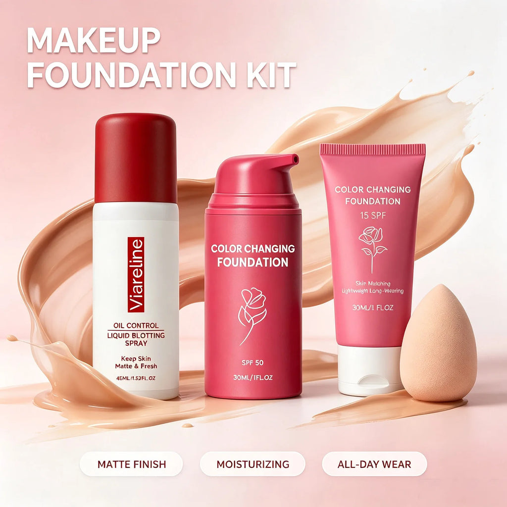 30ml Color Changing Foundation Cream Setting Spray Set Natural Covers Imperfections for Flawless Natural Look Daily Cosmetics