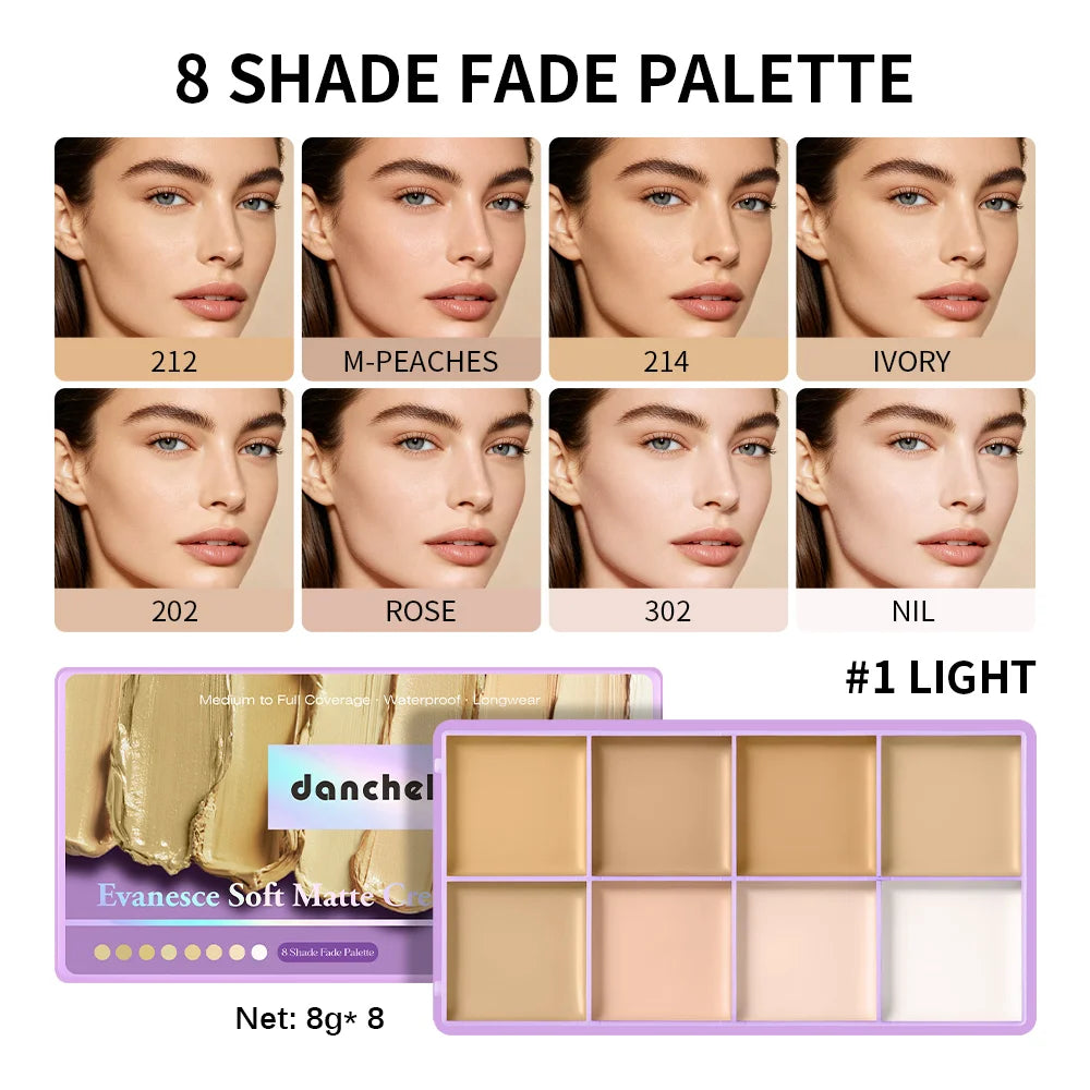 8 Shade Cream Concealer Palette Soft Matte Medium Full Coverage Waterproof Long Lasting Soft Focus Contour Under Eye Spot Face M