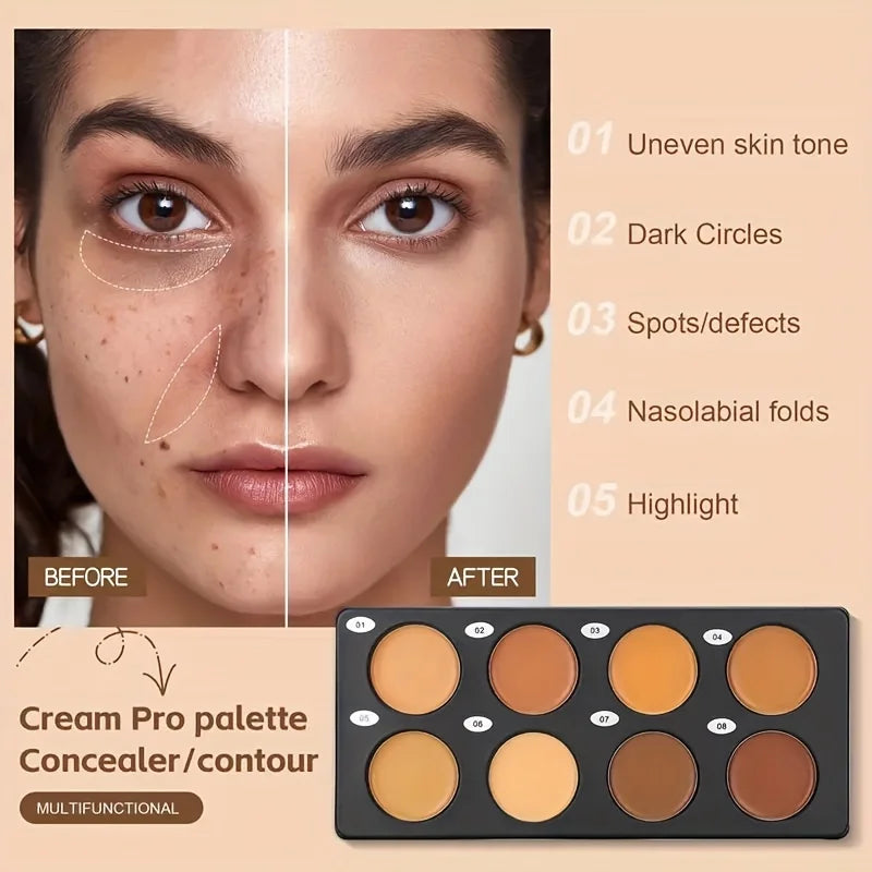 Professional 8-in-1 Makeup Palette, 8 Shades Contour Concealer, Dark Skin Tone, Waterproof Concealer, Bronzer Wheat, Face Palett - AliExpress 66