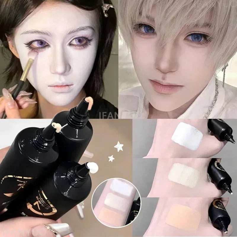 White Liquid Foundation for Halloween Goth Makeup Waterproof Full Coverage Primer High Concealer Cosplay Foundation Face Paint