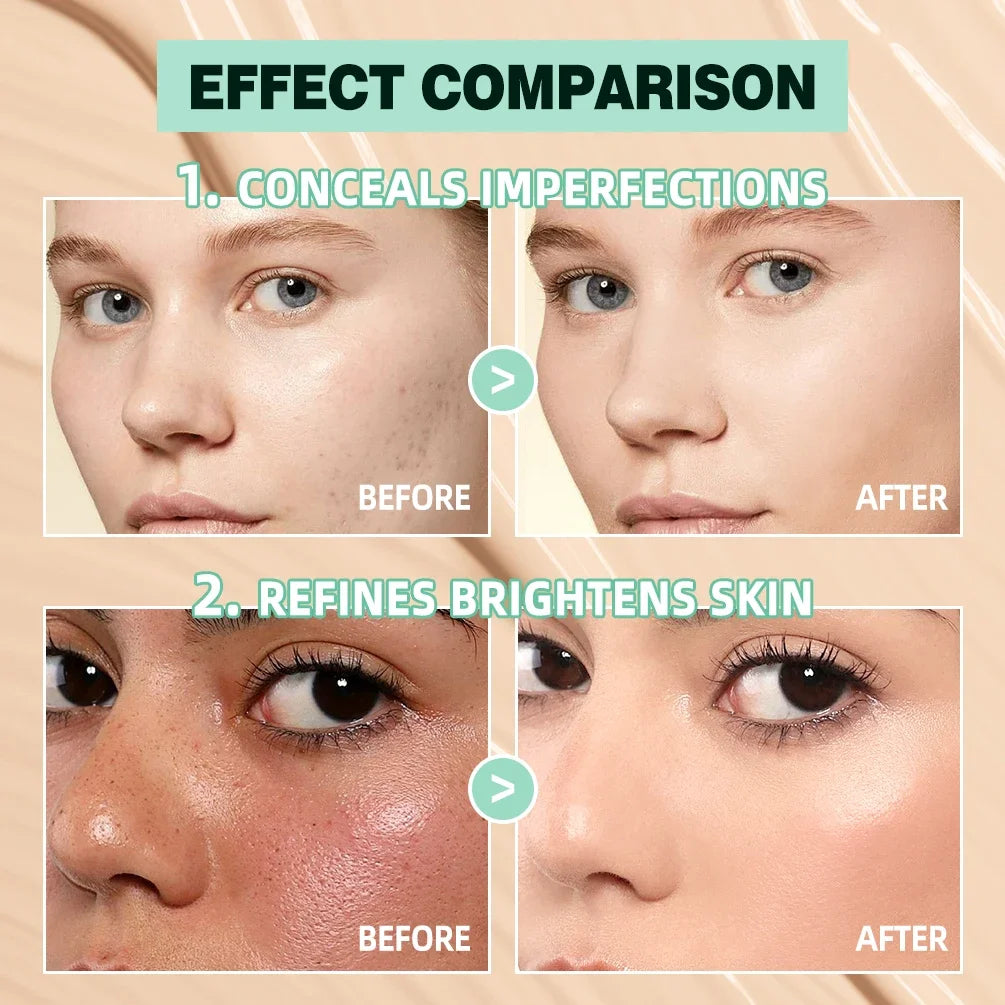 QIBEST Face High Coverage Concealer Matte Liquid Foundation Multi-Use Cream Oil Control Retouch Face Makeup Products For Women