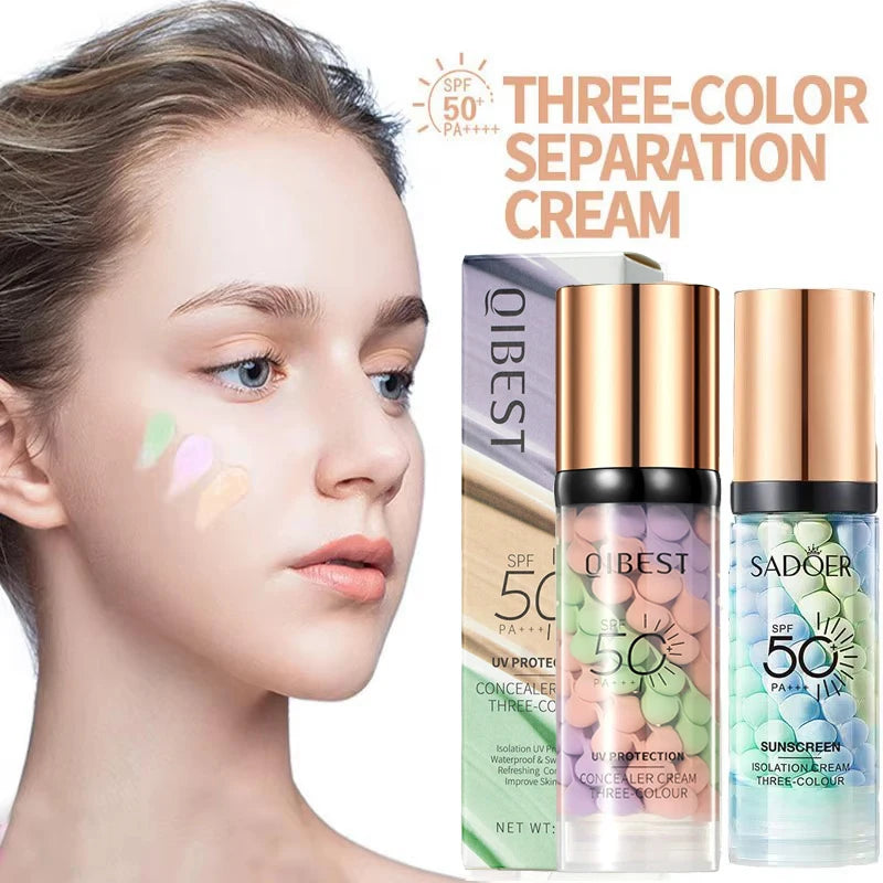 Face Makeup Primer Tri-color Cream Contour Color Isolation Waterproof Makeup Foundation Natural Makeup Base Cream 40g - AliExpress 66
