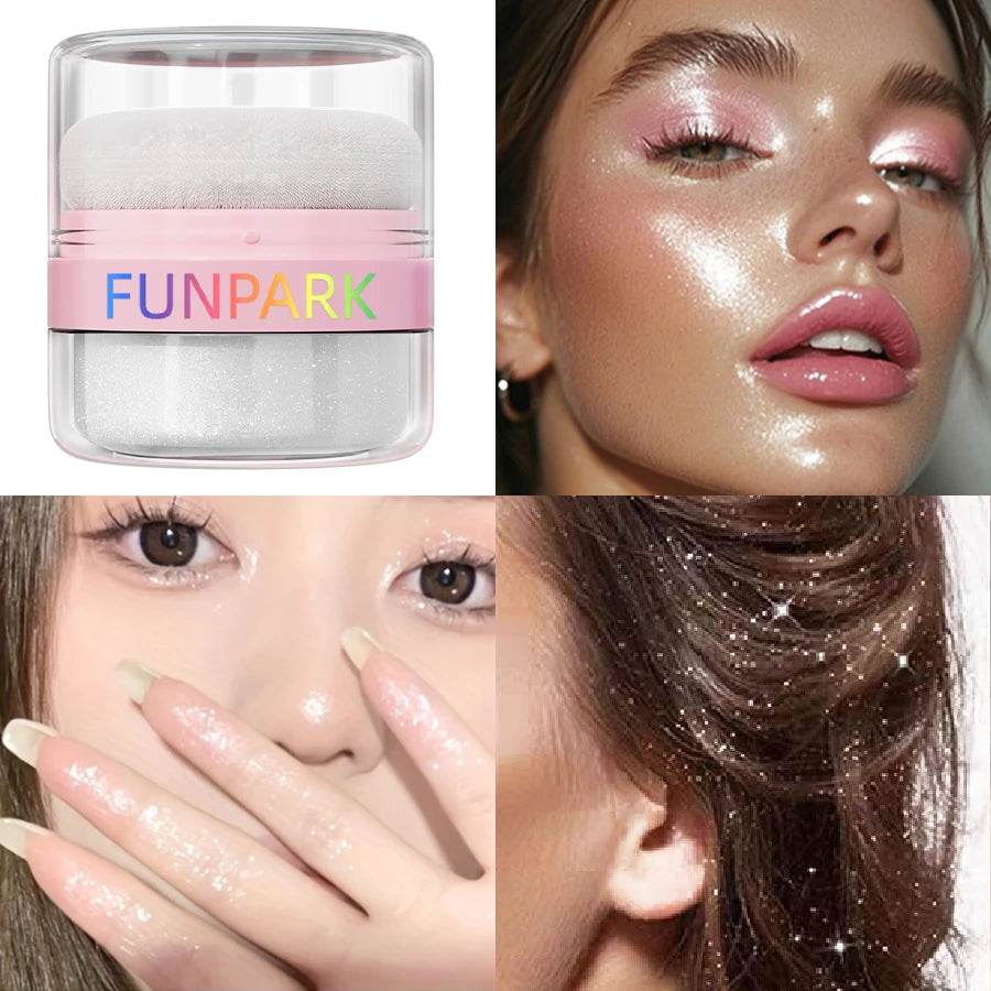 1PC Highlighter Powder Brightens the Face,with Puff of Highlight and Shadow on the Face or Body White Silver Korean Makeup Gits - AliExpress 66