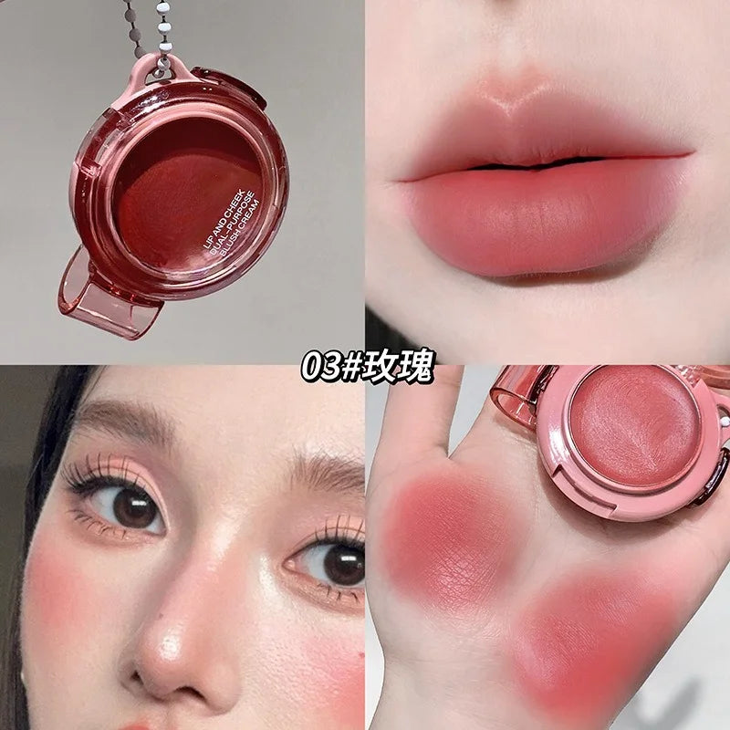 Matte Rose Purple Blush Cream Lip Cheek Multi-Use Lip Mud Lipstick Monochrome Blusher Brightening Face Easy Color Rouge Makeup
